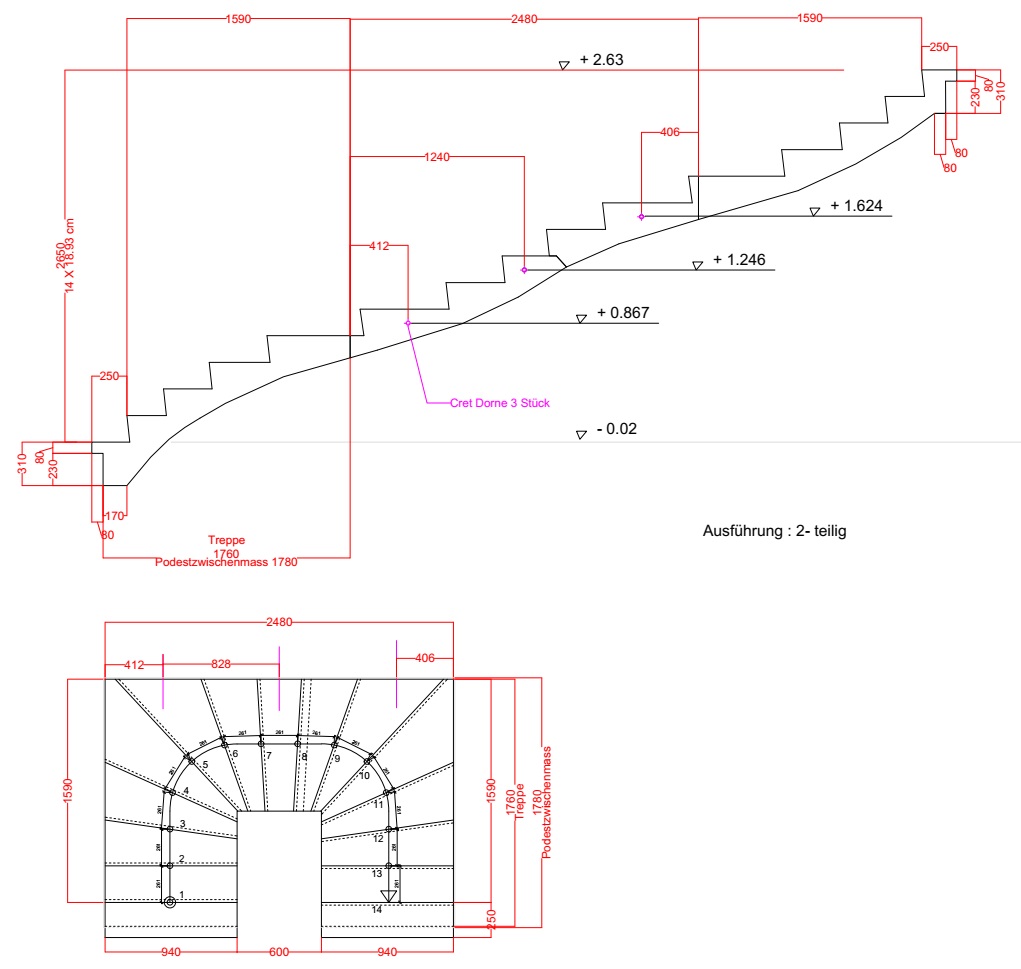 1/2 gewundene Treppe