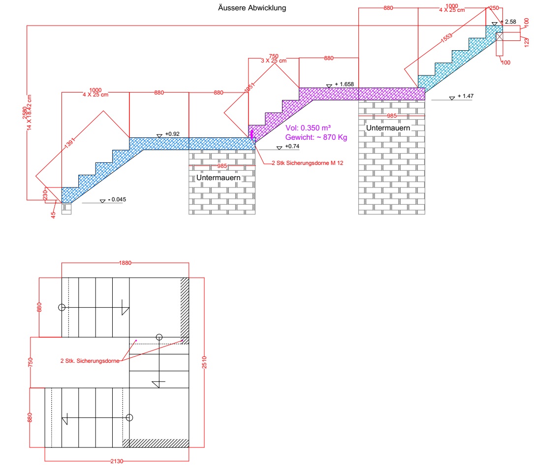 Treppe mit angegossenen Podeste